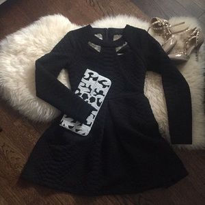 Black Textured-Look Dress with Cutouts